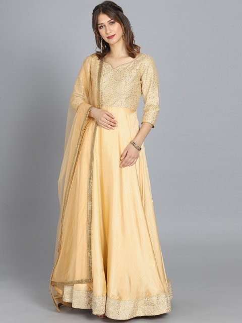 

Bollywood Vogue Women Cream-Coloured Embellished Kurta With Churidar & Dupatta