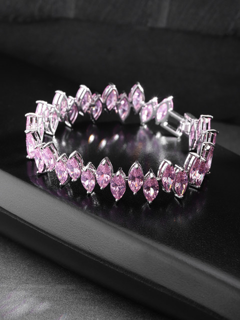 

Carlton London Pink & Silver-Toned Rhodium-Plated CZ Studded Bracelet