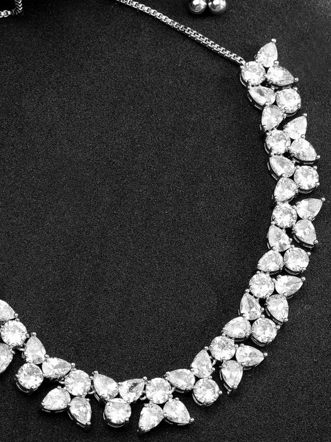 

Carlton London Silver-Toned Rhodium-Plated CZ Studded Necklace