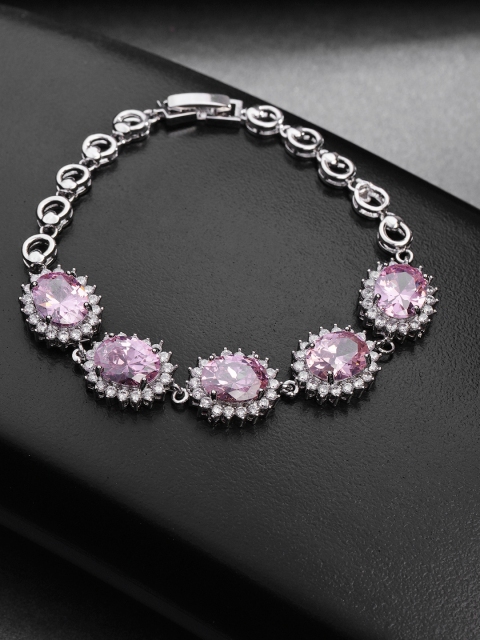 

Carlton London Silver-Toned & Pink Rhodium-Plated Stone-Studded Bracelet