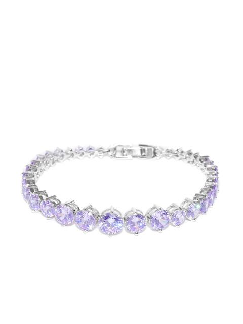 

Carlton London Lavender & Silver-Toned Rhodium-Plated CZ Studded Bracelet