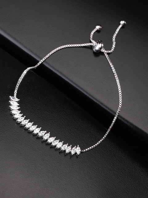 

Carlton London Silver-Toned Rhodium-Plated CZ Studded Bracelet