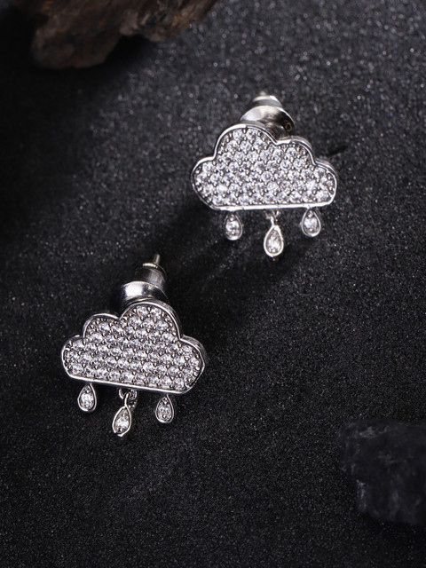 

Carlton London Silver-Toned Rhodium-Plated CZ Studded Quirky Studs