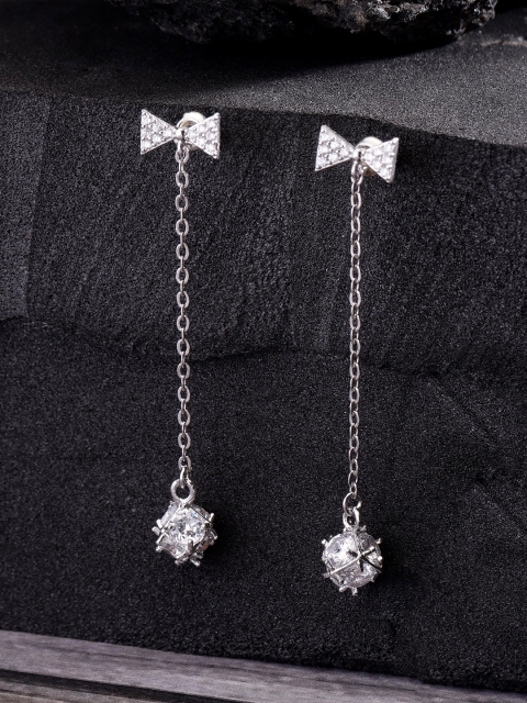 

Carlton London Silver-Toned Rhodium-Plated CZ Studded Contemporary Drop Earrings