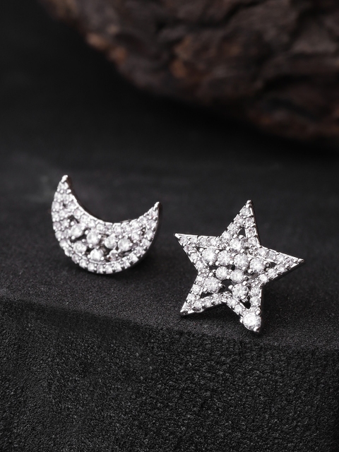 

Carlton London Silver-Toned Rhodium-Plated CZ Stones Mismatch Studs