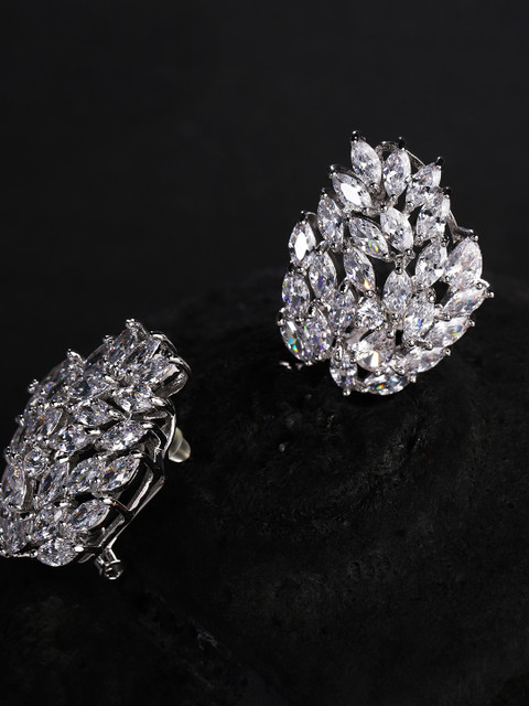 

Carlton London Silver-Toned Rhodium-Plated CZ Stone-Studded Contemporary Studs
