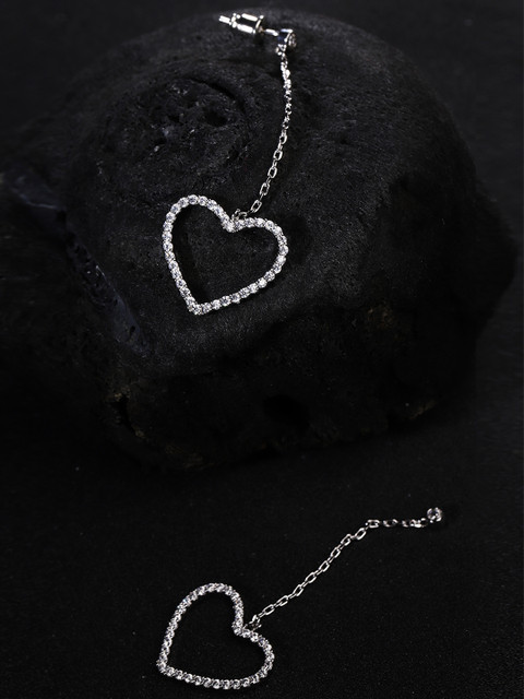 

Carlton London Silver-Toned Rhodium-Plated CZ-Studded Heart-Shaped Drop Earrings