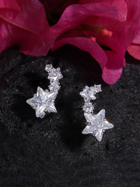 

Carlton London Silver-Toned Rhodium-Plated Star Shaped CZ Studs