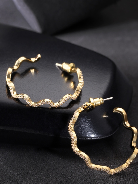 

Carlton London Gold-Plated CZ Stone-Studded Circular Half-Hoop Earrings