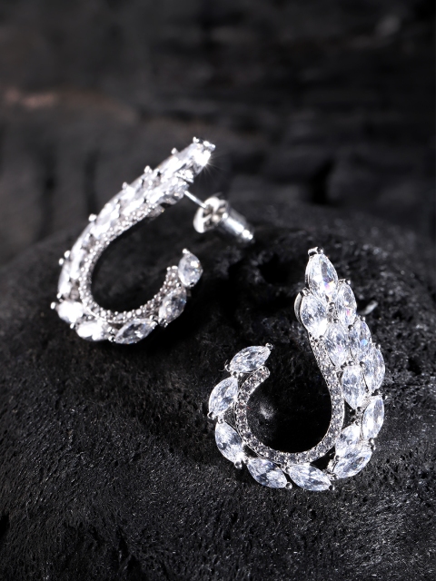 

Carlton London Silver-Toned Rhodium-Plated CZ Stone-Studded Contemporary Drop Earrings
