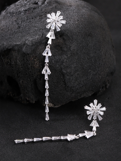 

Carlton London Silver-Toned Rhodium-Plated CZ-Studded Contemporary Drop Earrings