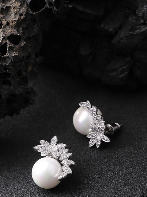 

Carlton London Silver-Toned & White Rhodium-Plated Beaded Spherical Studs