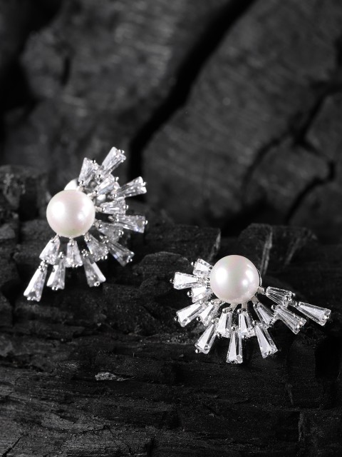 

Carlton London Silver-Toned & White Rhodium-Plated Stone Studs