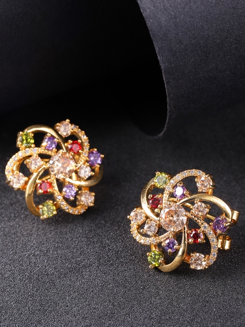 

Carlton London Multicoloured Gold-Plated Floral CZ Oversized Studs, Multi