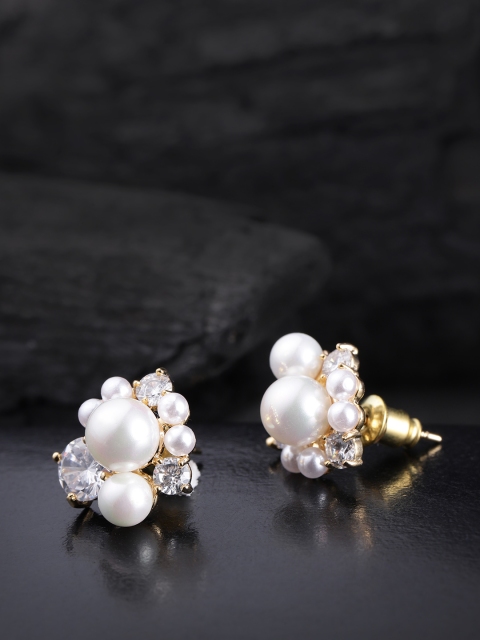 

Carlton London Off-White Gold-Plated Beaded Contemporary Studs