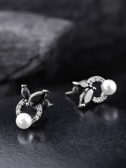 

Carlton London Gunmetal-Toned & Black Rhodium-Plated Stone-Studded Geometric Studs, Metallic