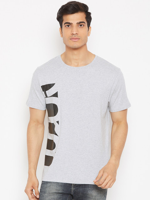 

Blackberrys Men Grey Melange Printed Round Neck Pure Cotton T-shirt