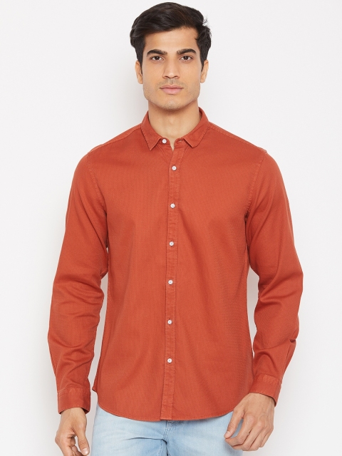 

Blackberrys Men Rust Orange Slim Fit Self Design Casual Shirt