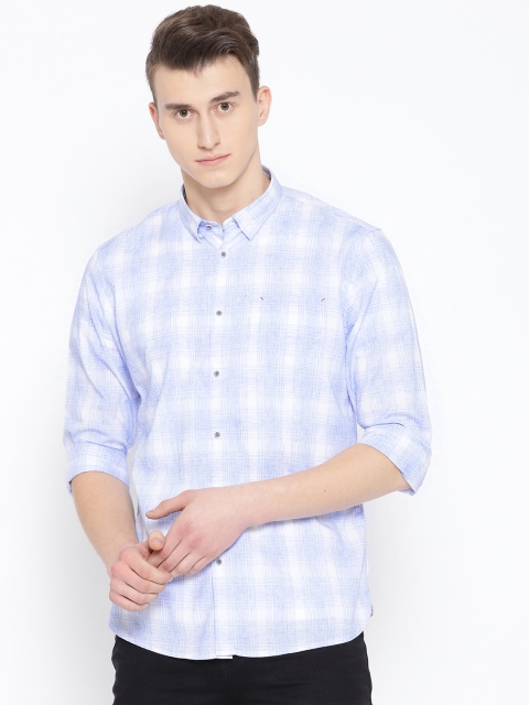 

Blackberrys Men Blue & Off-White Slim Fit Knitted Checked Casual Shirt
