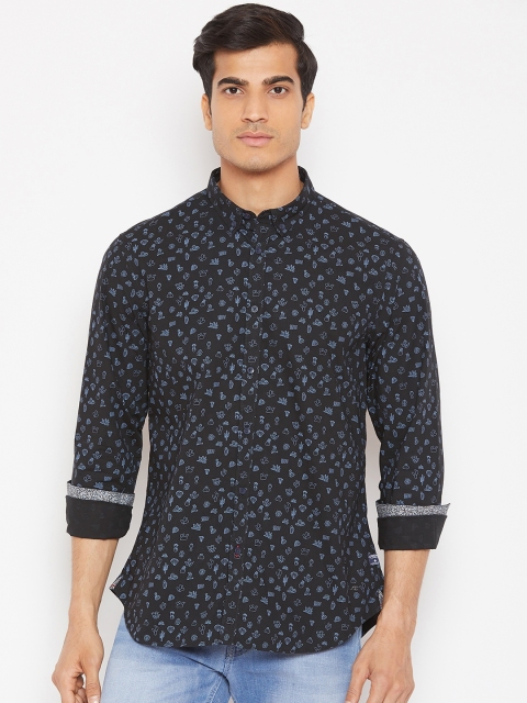 

Blackberrys Men Black & Blue Slim Fit Printed Casual Shirt