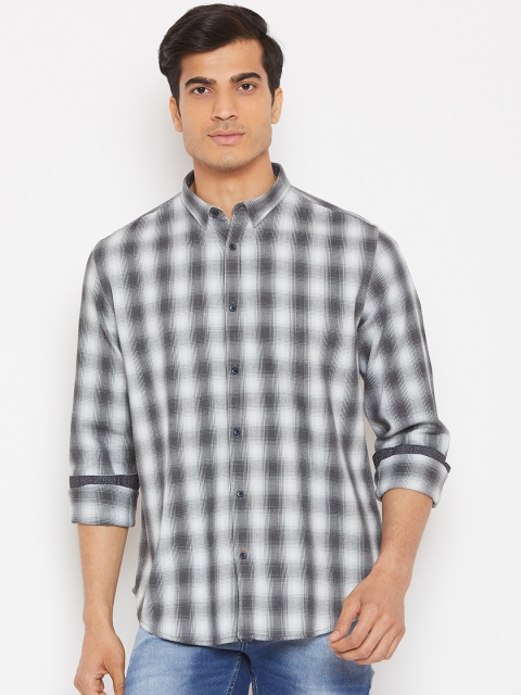 

Blackberrys Men Grey & White Slim Fit Checked Casual Shirt