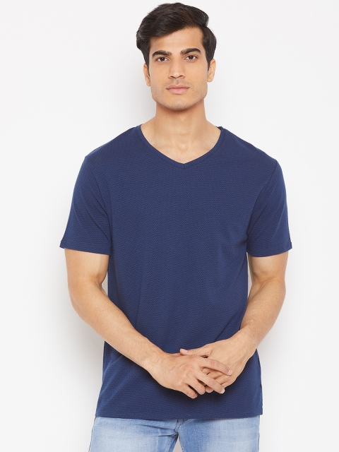 

Blackberrys Men Navy Blue Self Design V-Neck T-shirt