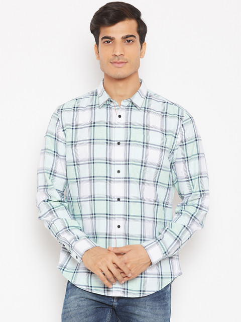 

Blackberrys Men Green & White Slim Fit Checked Casual Shirt