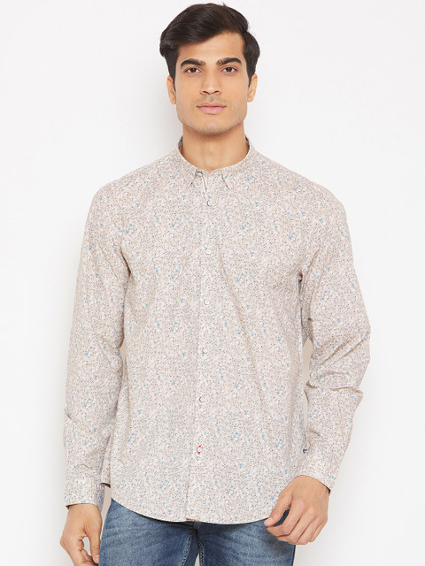 

Blackberrys Men Beige & White Slim Fit Printed Casual Shirt