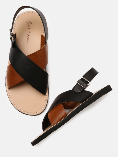 

Mast & Harbour Men Black & Brown Colourblocked Comfort Sandals