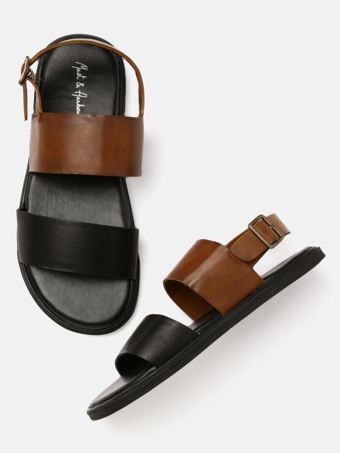 

Mast & Harbour Men Black & Tan Colourblocked Comfort Sandals