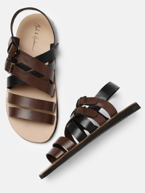 

Mast & Harbour Men Brown & Navy Blue Colourblocked Comfort Sandals