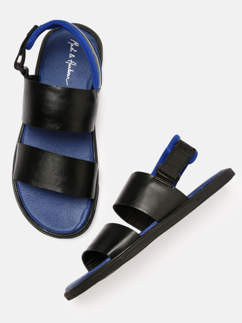 

Mast & Harbour Men Black Solid Comfort Sandals