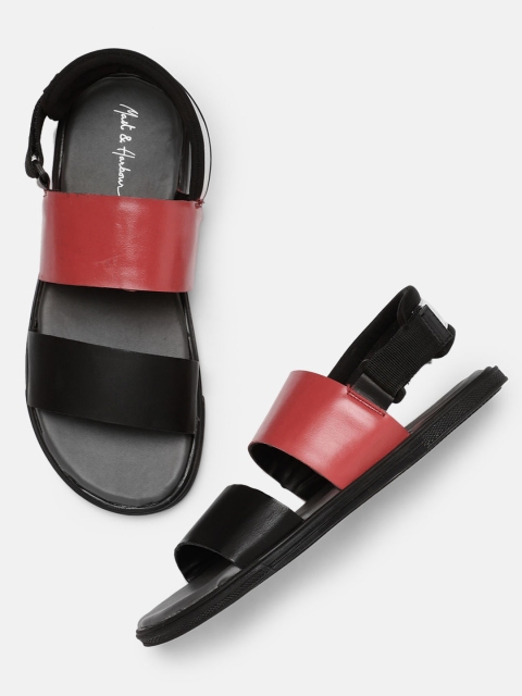 

Mast & Harbour Men Black & Red Colourblocked Comfort Sandals