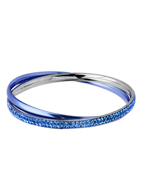 

Inox Jewelry Women Silver-Toned & Blue Stone-Studded Bangle