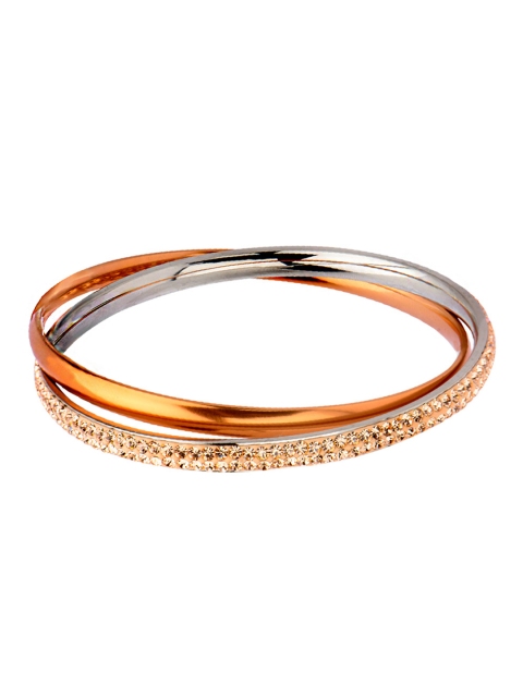 

Inox Jewelry Women Gold-Toned & Silver-Toned Stone-Studded Connected Bangle