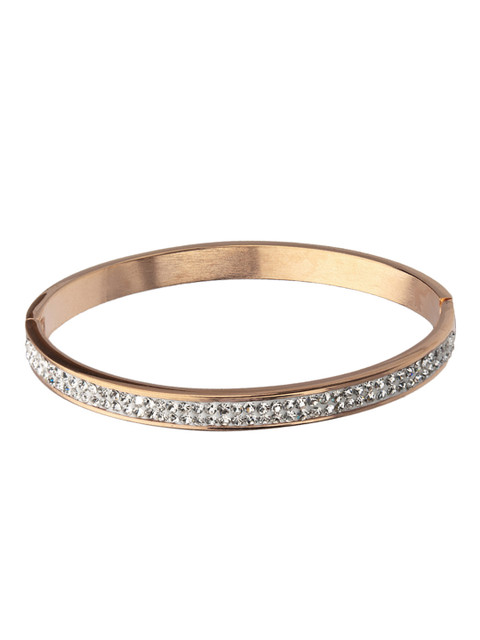 

Inox Jewelry Women Rose Gold-Toned & Crystal-Studded Bangle-Style Bracelet