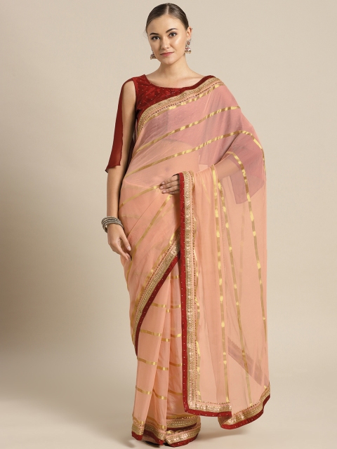 

Inddus Peach-Coloured Striped Saree