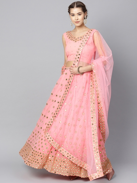 

Inddus Pink Semi-Stitched Lehenga & Blouse with Dupatta