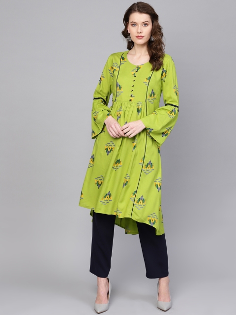 

Shree Women Green & Blue Printed A-Line Kurta