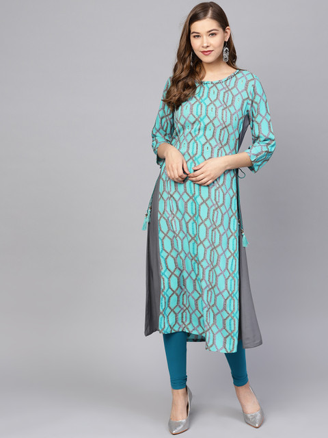 

Shree Women Blue & Grey Printed A-Line Kurta