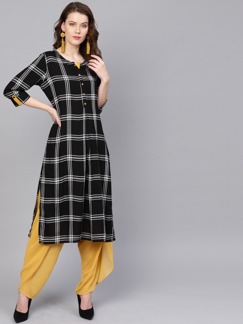 

Shree Women Black & White Checked Straight Kurta