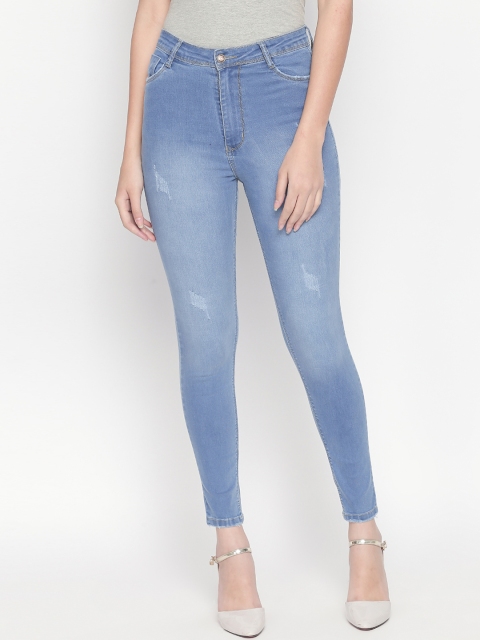 

PURPLE WATER Women Blue Slim Fit High-Rise Low Distress Stretchable Jeans