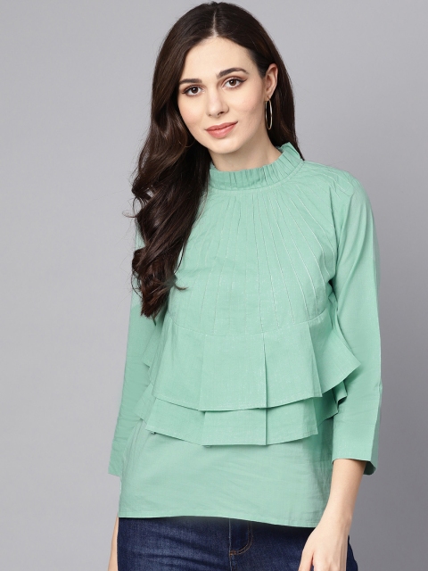 

Nayo Women Sea Green Solid Layered Top