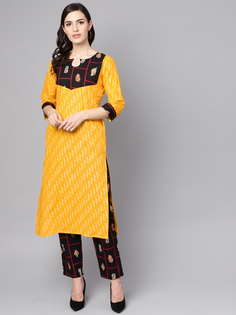 

Nayo Women Yellow & Black Printed Kurta with Trousers
