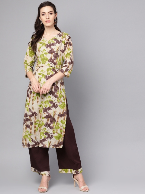 

Nayo Women Beige & Brown Printed Kurta with Palazzos