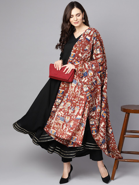 

Nayo Women Black & Maroon Solid Kurta with Trousers & Dupatta