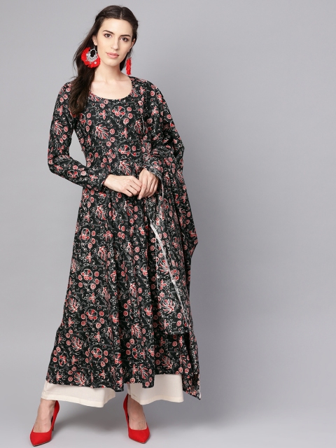 

Nayo Women Navy Blue & Red Printed Kurta with Palazzos & Dupatta