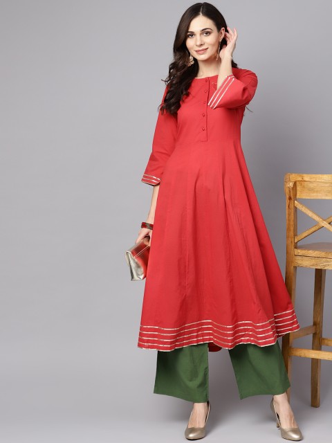 

Nayo Women Red & Green Solid Kurta with Palazzos