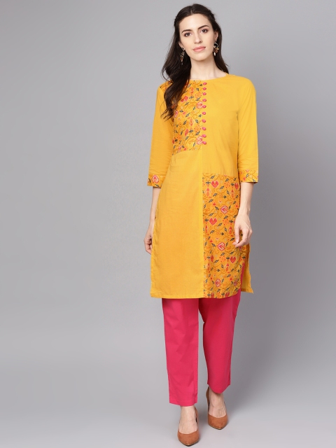 

Nayo Women Yellow & Pink Printed Kurta with Trousers