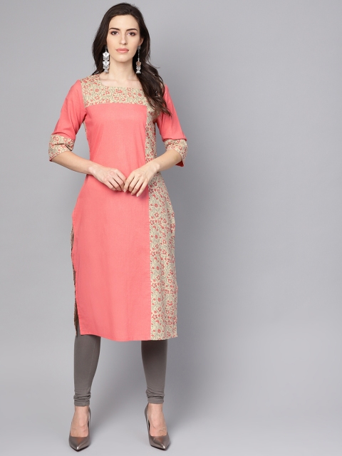 

Nayo Women Pink & Beige Printed Straight Kurta